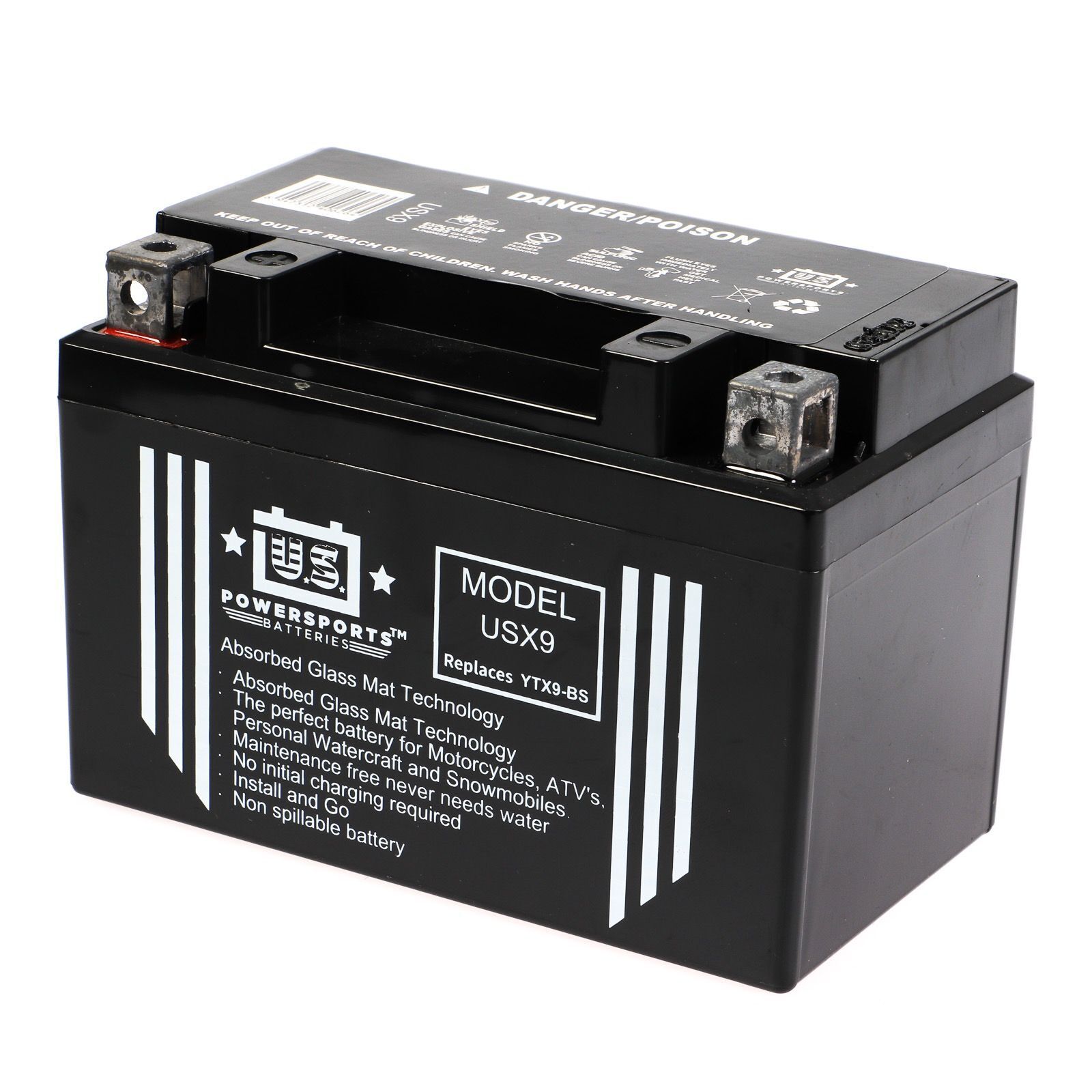 YTX9-BS -12 Volt 8 AH, 135 CCA, Rechargeable Maintenance Free SLA AGM  Motorcycle Battery 