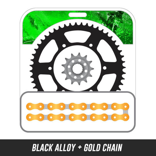 Chain and Alloy Sprocket kit | Black Alloy Rear Sprocket | 13/50T