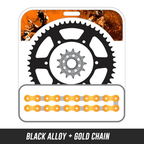 Chain and Alloy Sprocket kit | Black Alloy Rear Sprocket | 13/50T