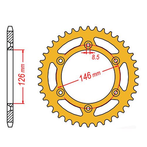 SPROCKET REAR MTX ZERO Alloy MX 808 47T #520 GLD