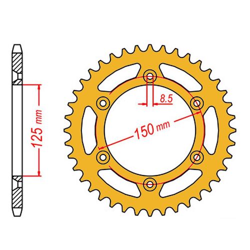 SPROCKET REAR MTX ZERO Alloy MX 897 52T #520 GLD